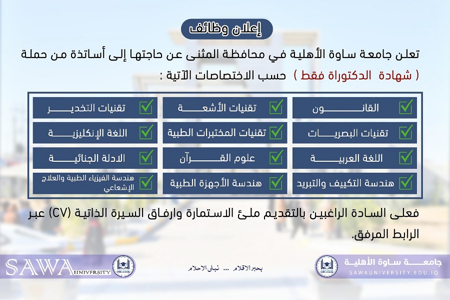 اعلان وظائف للتدريسين